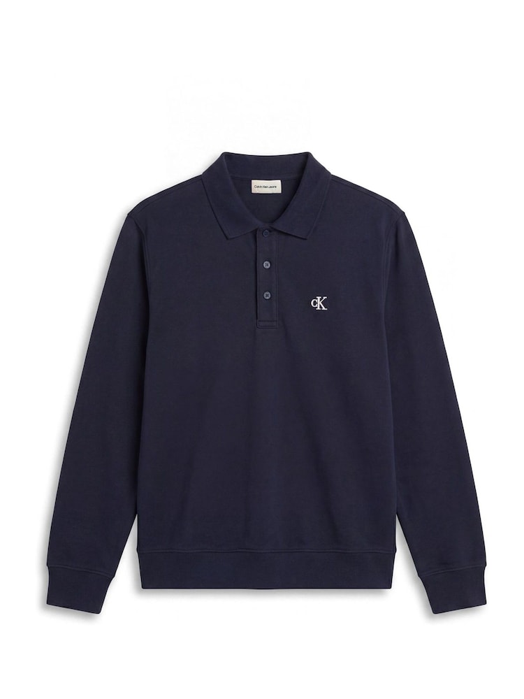 Calvin Klein Blue Cotton Terry Polo Sweatshirt - Image 5 of 5