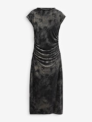 Grey Snake Print Sleeveless High Neck Ruched Midi Dress - Image 6 of 7