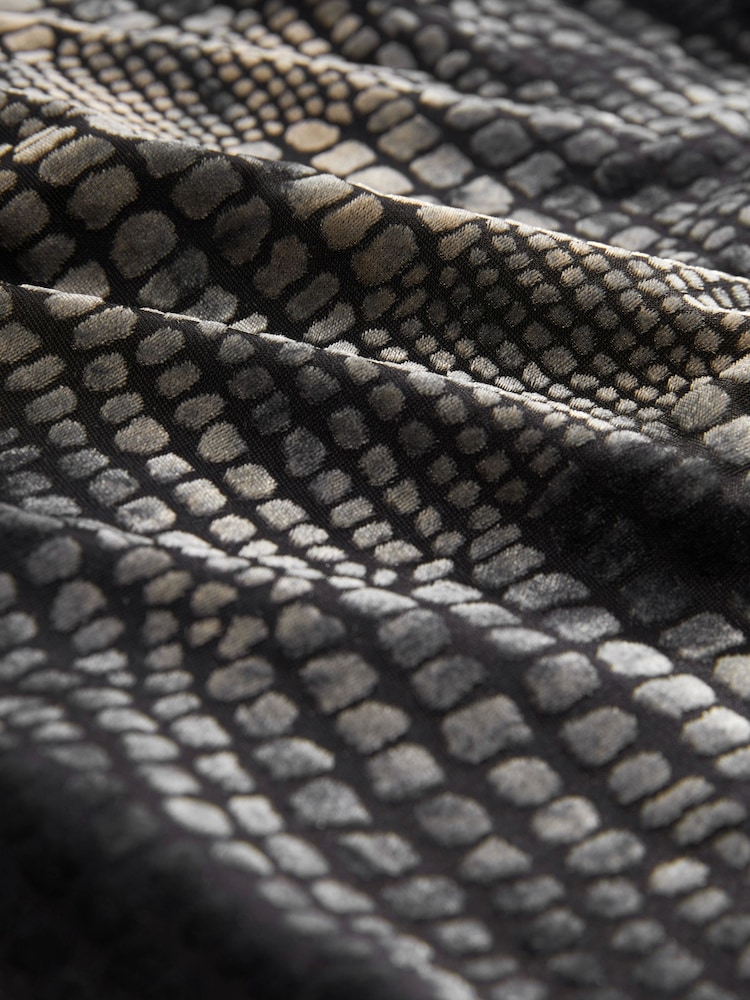 Grey Snake Print Sleeveless High Neck Ruched Midi Dress - Image 7 of 7 Grey Snake Print Sleeveless High Neck Ruched Midi Dress - Image 7 of 7