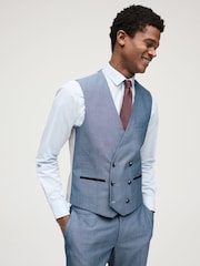 Light Blue Slim Fit Trimmed Suit Waistcoat - Image 1 of 8
