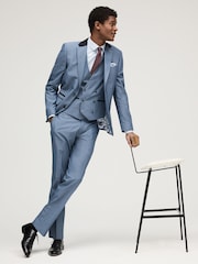 Light Blue Slim Fit Trimmed Suit Waistcoat - Image 2 of 8
