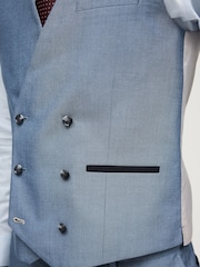 Light Blue Slim Fit Trimmed Suit Waistcoat - Image 4 of 8