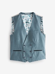 Light Blue Slim Fit Trimmed Suit Waistcoat - Image 5 of 8