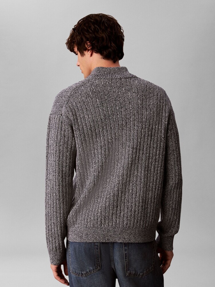 Calvin Klein Grey Heathered Cotton Zip Cardigan - Image 2 of 7 Calvin Klein Grey Heathered Cotton Zip Cardigan - Image 2 of 7