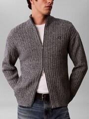 Calvin Klein Grey Heathered Cotton Zip Cardigan - Image 5 of 7