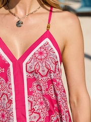 Sosandar Pink Scarf Print Floaty Beach Dress - Image 4 of 5