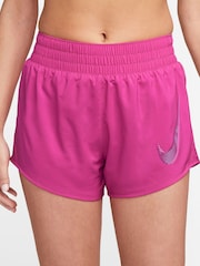 Nike Fushsia Pink Dri-FIT One Swoosh Mid Rise Running Shorts - Image 1 of 4