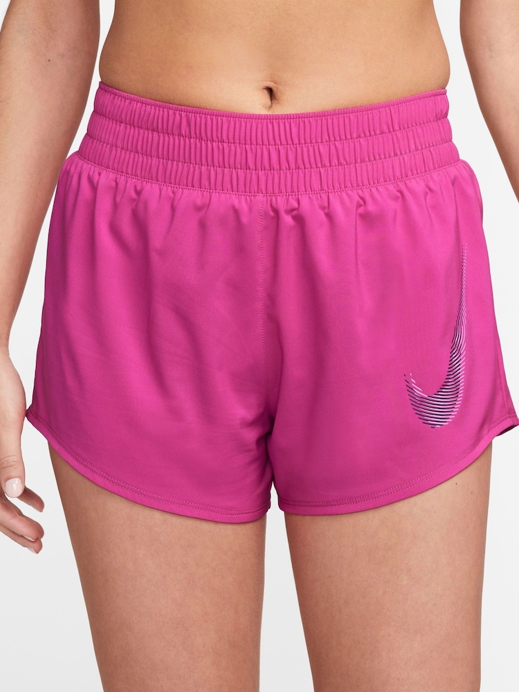 Nike Fushsia Pink Dri-FIT One Swoosh Mid Rise Running Shorts - Image 1 of 4