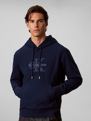 Calvin Klein Blue Premium Terry Denim Logo Hoodie - Image 1 of 6