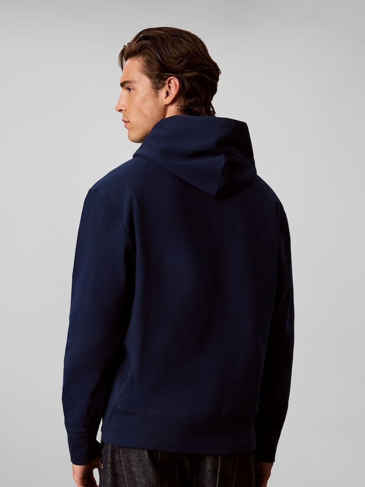 Calvin Klein Blue Premium Terry Denim Logo Hoodie - Image 2 of 6 Calvin Klein Blue Premium Terry Denim Logo Hoodie - Image 2 of 6
