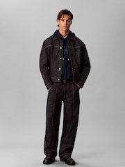 Calvin Klein Blue Premium Terry Denim Logo Hoodie - Image 3 of 6