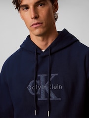 Calvin Klein Blue Premium Terry Denim Logo Hoodie - Image 4 of 6