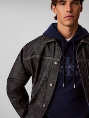 Calvin Klein Blue Premium Terry Denim Logo Hoodie - Image 5 of 6