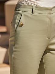 Sosandar Green Cropped Slim Leg Trousers With Gold Button Detail - Image 4 of 5
