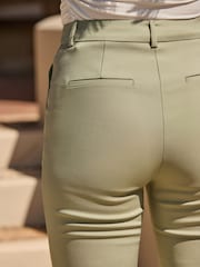 Sosandar Green Cropped Slim Leg Trousers With Gold Button Detail - Image 5 of 5
