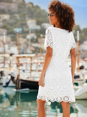 Sosandar White Crochet Shift Dress - Image 3 of 5