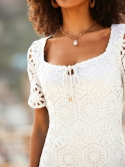 Sosandar White Crochet Shift Dress - Image 4 of 5