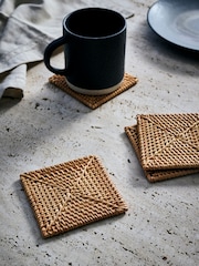French Connection Natural Rattan Hand Woven Set of 4 Coasters - Image 1 of 2