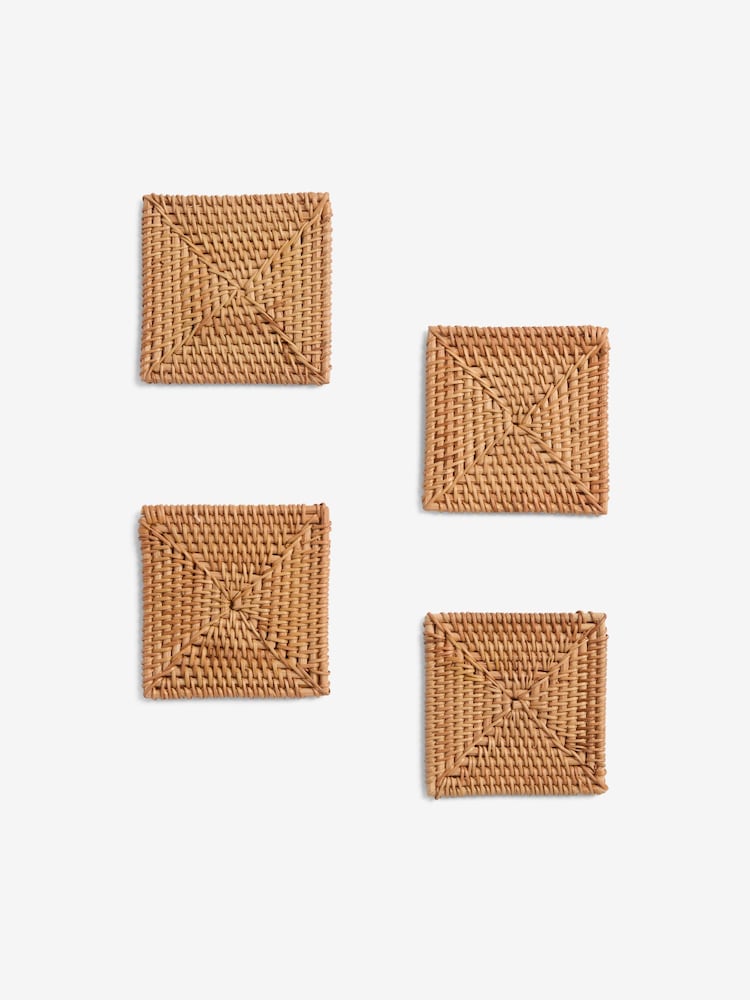 French Connection Natural Rattan Hand Woven Set of 4 Coasters - Image 2 of 2