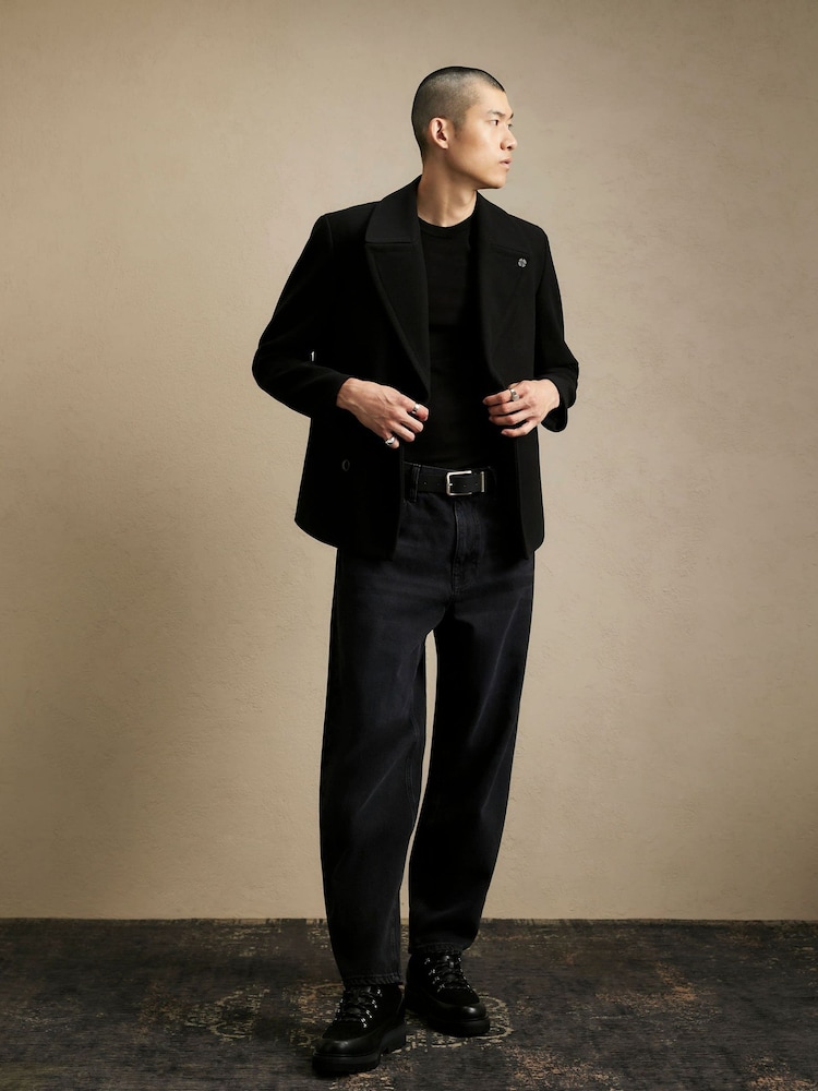 River Island Black Asymmetric Single Breasted Peacoat - Image 1 of 4