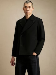 River Island Black Asymmetric Single Breasted Peacoat - Image 2 of 4