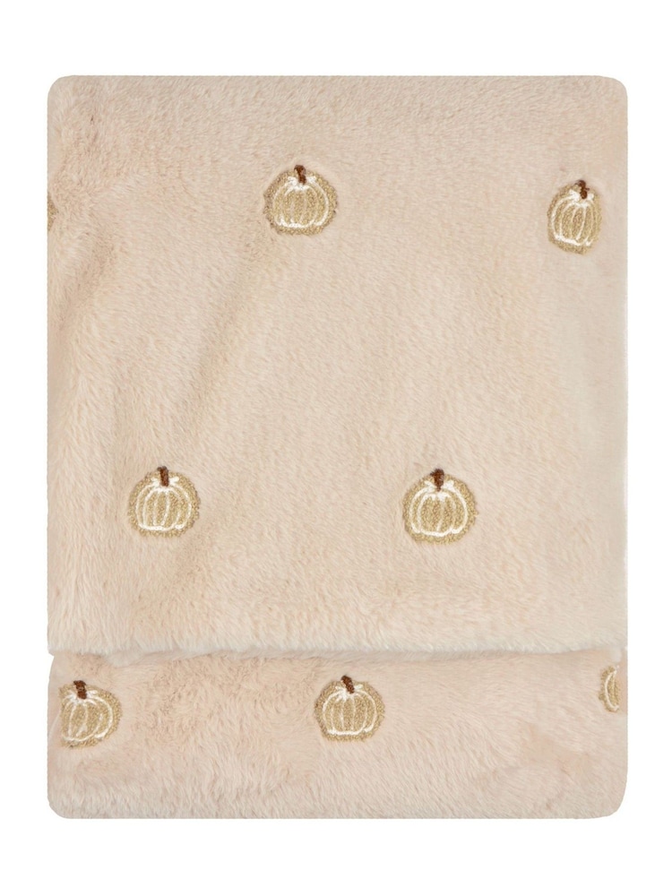 Manta de pelo sintético bordada con diseño otoñal de calabazas de Furn - Imagen 4 de 4