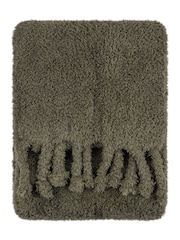 Furn Olive Harlan Borg Sherpa Tasselled Throw - Image 2 of 3