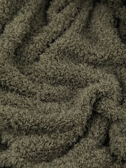 Furn Olive Harlan Borg Sherpa Tasselled Throw - Image 3 of 3