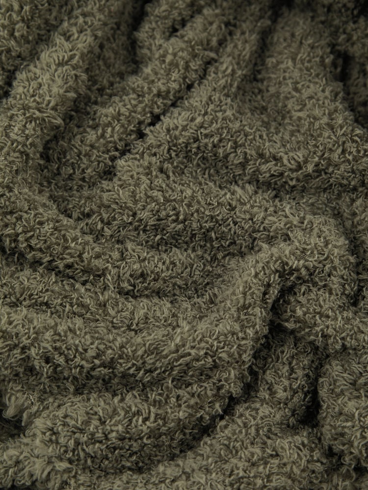 Furn Olive Harlan Borg Sherpa Tasselled Throw - Image 3 of 3
