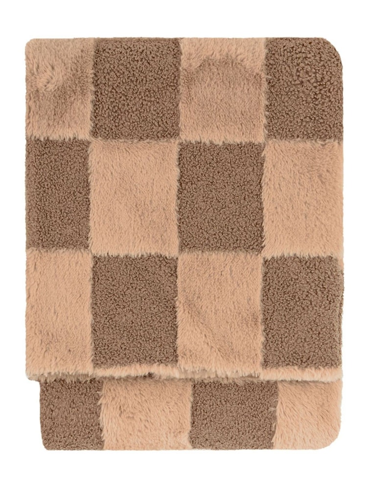 Furn Chocolate Truffle Fur Boucle Check Throw - Image 2 of 3 Furn Chocolate Truffle Fur Boucle Check Throw - Image 2 of 3