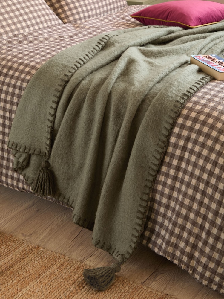Yard Moss / Lichen Lowen Wool Blend Brushed Throw - Image 1 of 4