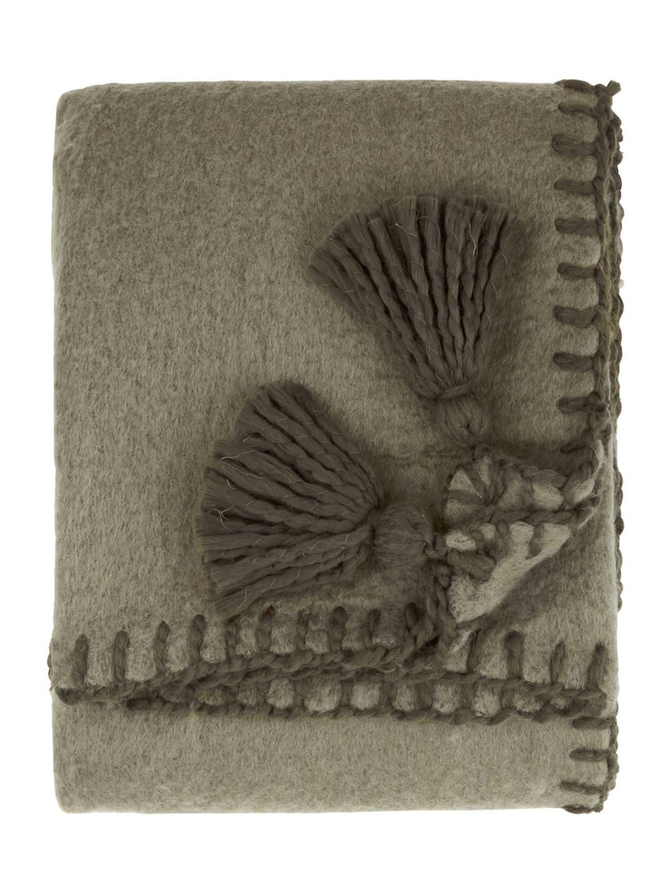 Yard Moss / Lichen Lowen Wool Blend Brushed Throw - Image 4 of 4