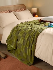 Furn Olive Fur Boucle Check Throw - Image 1 of 3