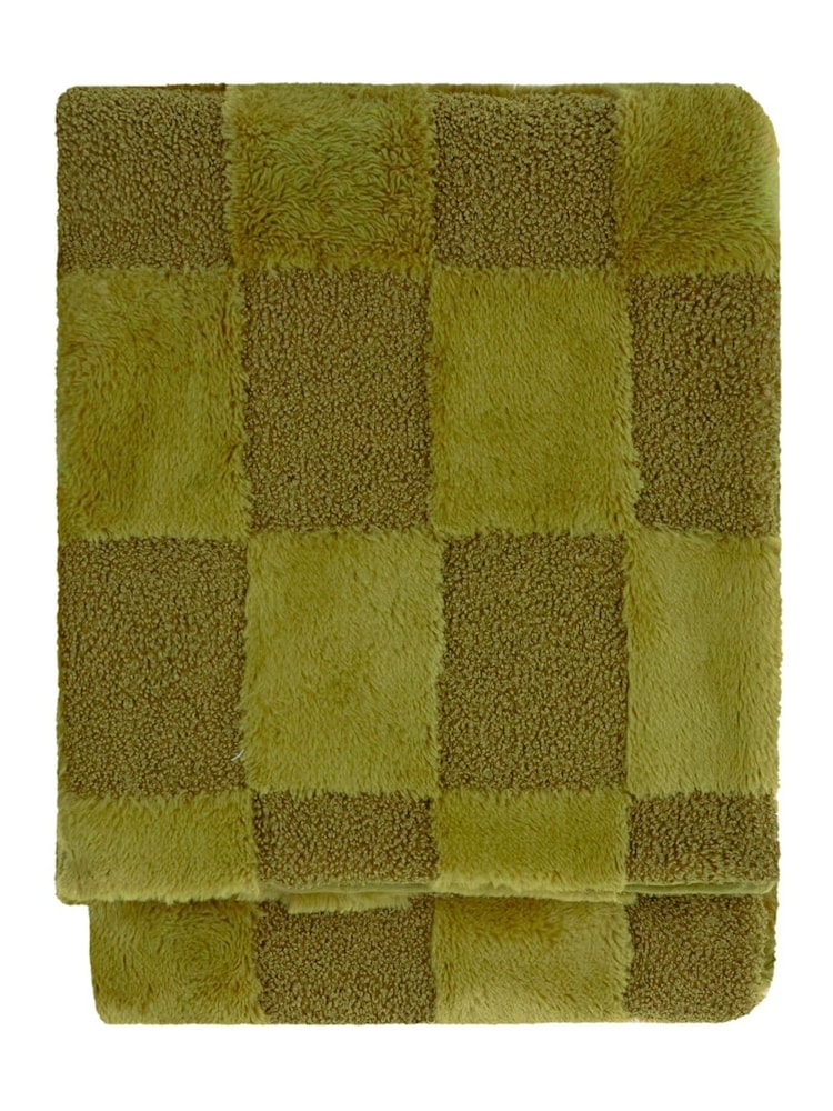 Furn Olive Fur Boucle Check Throw - Image 2 of 3 Furn Olive Fur Boucle Check Throw - Image 2 of 3