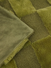 Furn Olive Fur Boucle Check Throw - Image 3 of 3