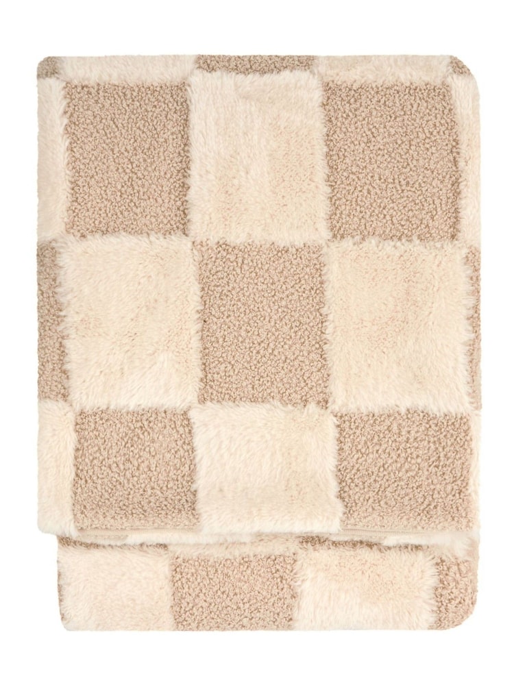 Furn Natural Fur Boucle Check Throw - Image 2 of 3