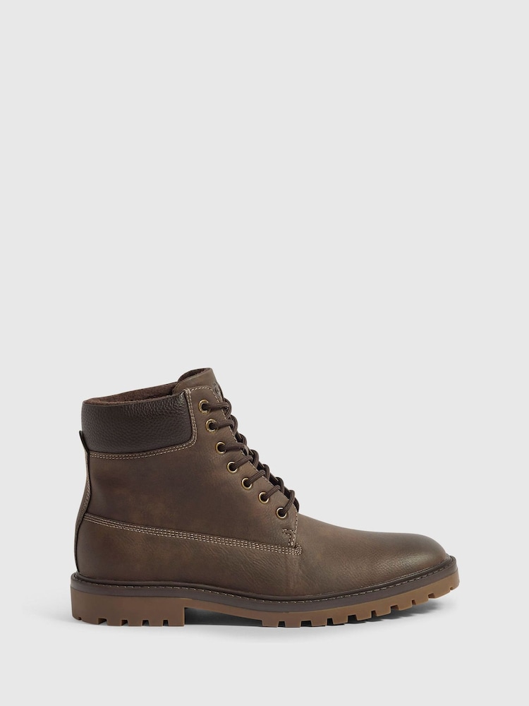 River Island Brown Padded Collar Lace Up Boots - Image 1 of 5
