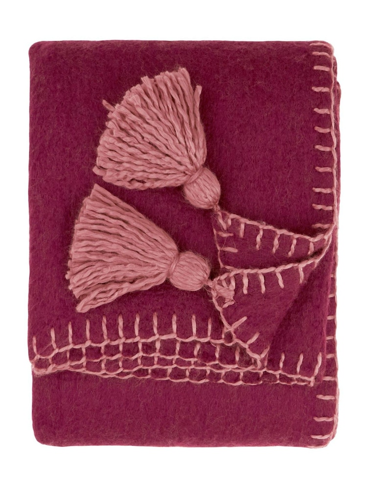 Yard Berry / Cotta Lowen Wool Blend Brushed Throw - Image 4 of 4