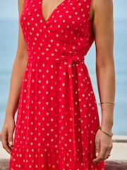 Sosandar Red Petite Metallic Fleck Print Wrap Dress - Image 3 of 5
