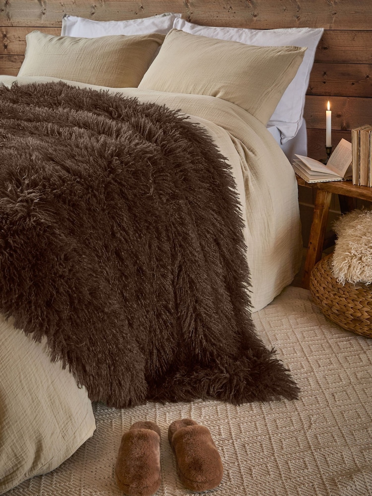 Furn Chocolate Rowan Faux Fur Throw - Image 1 of 4