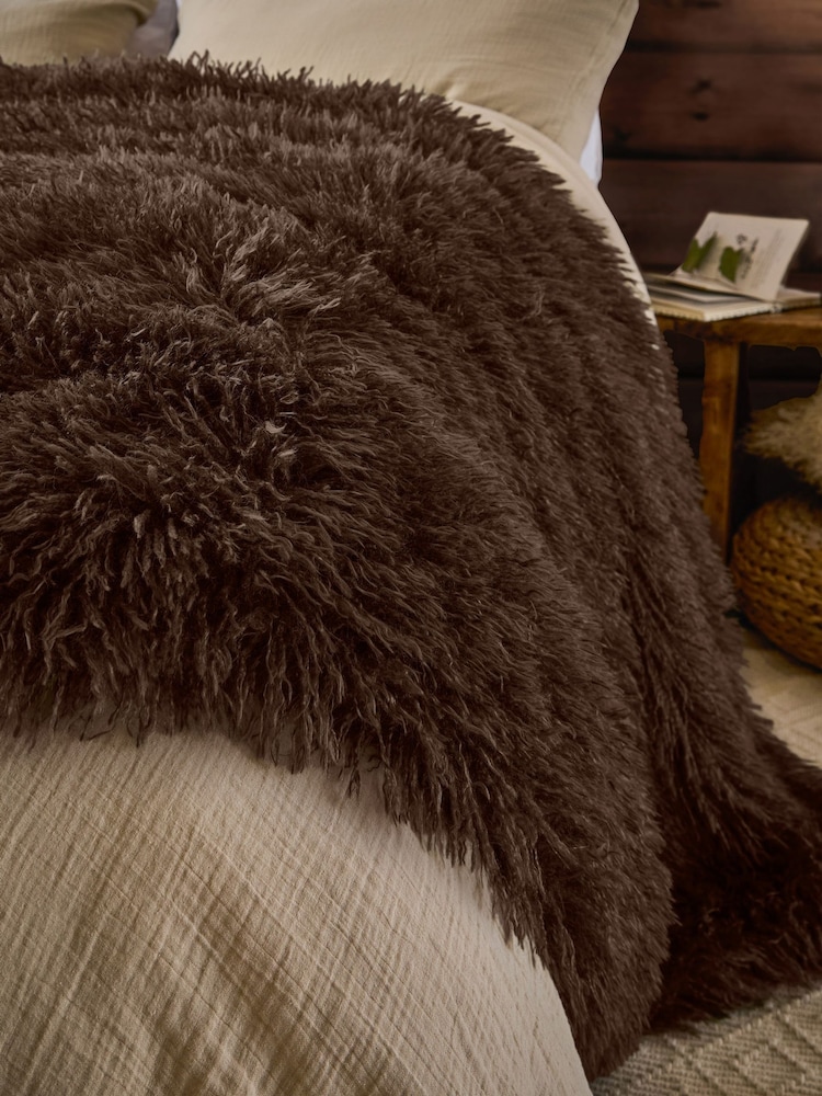Furn Chocolate Rowan Faux Fur Throw - Image 2 of 4