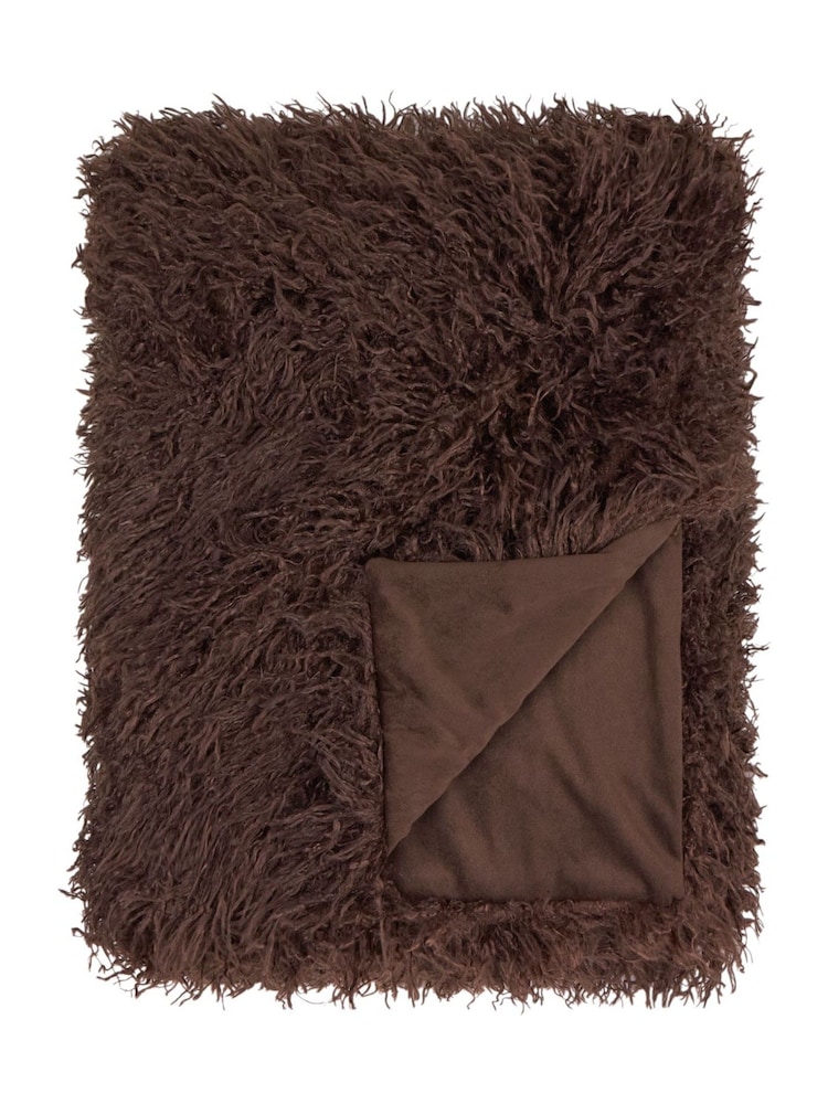 Furn Chocolate Rowan Faux Fur Throw - Image 4 of 4