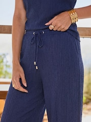 Sosandar Blue Textured Wide Leg Trousers - Image 4 of 5