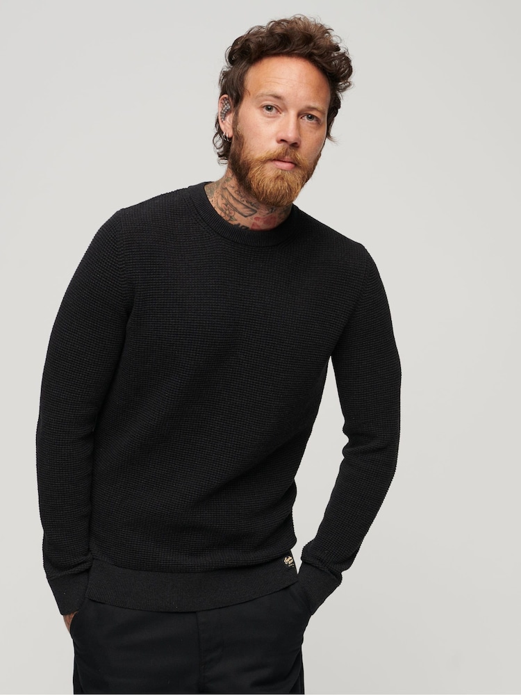 Чорний - Superdry Текстурована трикотажна джемпер екіпажу - Image 1 of 6