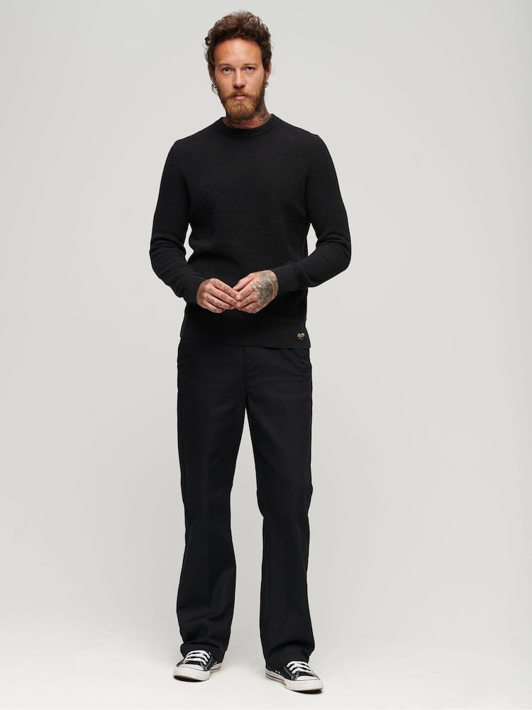 Чорний - Superdry Текстурована трикотажна джемпер екіпажу - Image 2 of 6