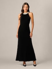 Adrianna Papell Black Studio Petite Beaded Halter Velvet Gown - Image 1 of 6