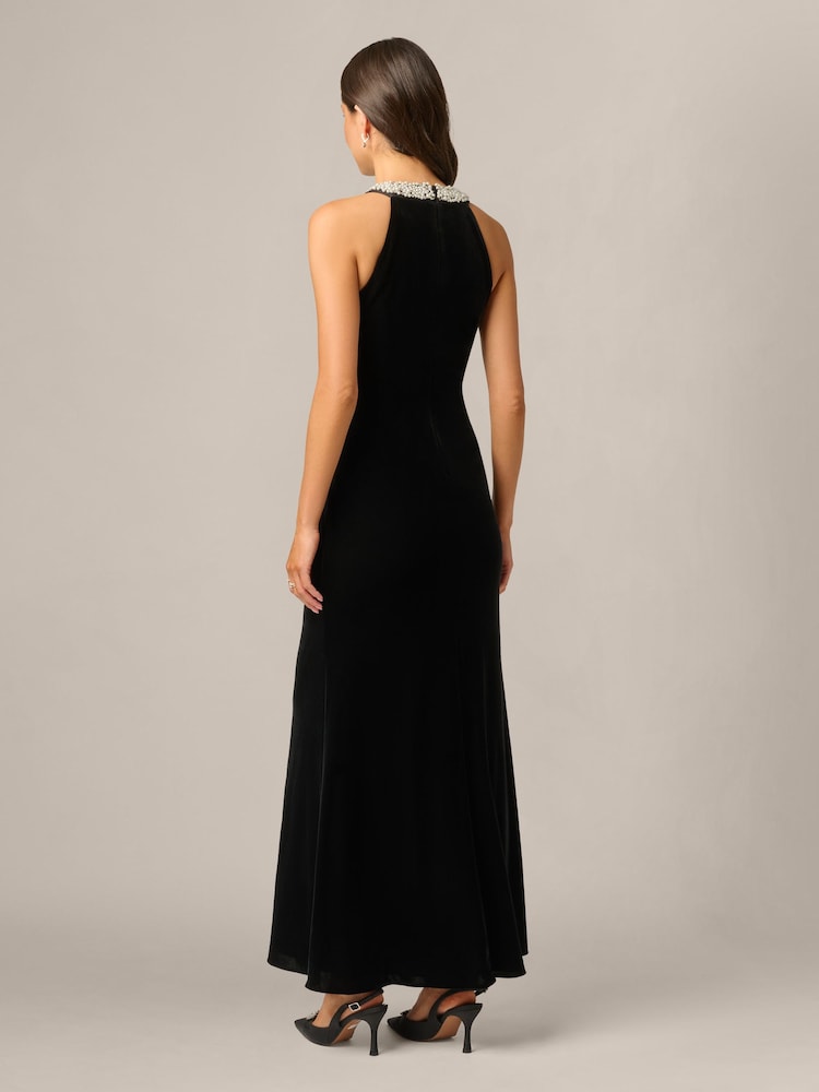 Adrianna Papell Black Studio Petite Beaded Halter Velvet Gown - Image 2 of 6
