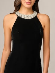 Adrianna Papell Black Studio Petite Beaded Halter Velvet Gown - Image 5 of 6