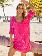 Sosandar Pink Spot Print Crinkle Kaftan - Image 4 of 5