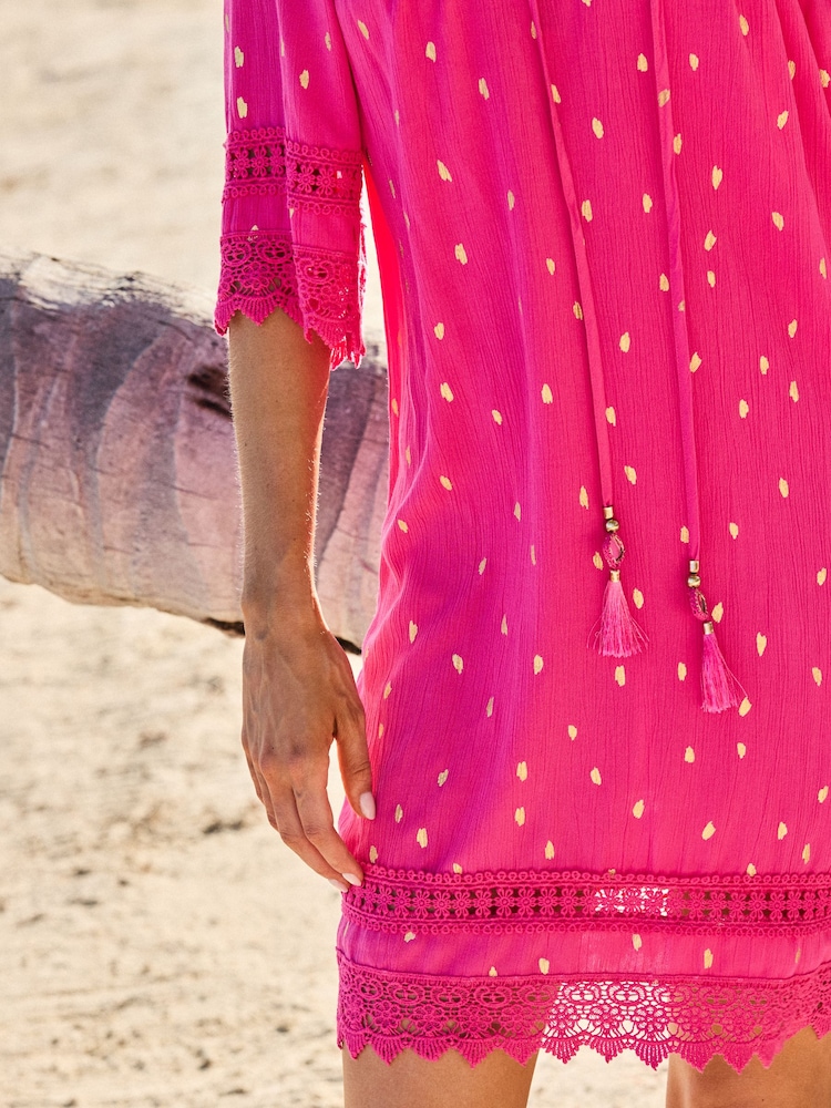 Sosandar Pink Spot Print Crinkle Kaftan - Image 5 of 5 Sosandar Pink Spot Print Crinkle Kaftan - Image 5 of 5